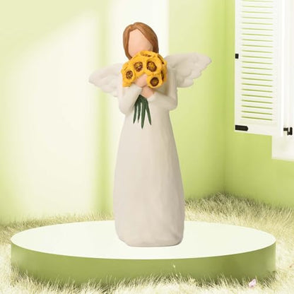 Sunflower Gifts for Women, Guardian Angel Statue Holding Sunflower Figurine | Resin Angels Decorativos Hand-Painted Collectible Sculpture, Home Decor Ornament for Thanksgiving, Mother's Day or Birthday - style: Sunflower Angel