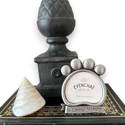Pawprint Mini Picture Frame: Memorialize Your Dog or Cat | Holds 2.5" diameter Cut-to-Size photo in the brushed silver frame, heartfelt gift for grieving pet owners - In Loving Memory.