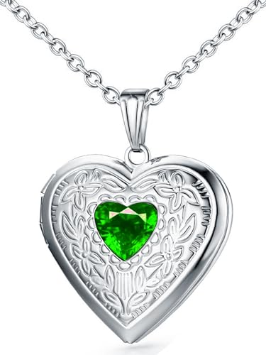 Locket Necklace That Holds Pictures Birthstone Lockets for Women Photo Locket - style: May-birthstone