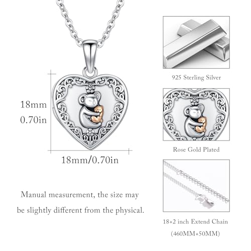 MEDWISE 925 Sterling Silver Locket Necklace That Holds Pictures Photo Necklace Oxidized Rose Flower/Sunflower/Compass/Celtic Heart Pendnat Lockets Gifts for Women Birthday Christmas Gifts - style: J-Koala