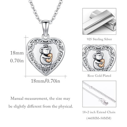 MEDWISE 925 Sterling Silver Locket Necklace That Holds Pictures Photo Necklace Oxidized Rose Flower/Sunflower/Compass/Celtic Heart Pendnat Lockets Gifts for Women Birthday Christmas Gifts - style: J-Custom Koala