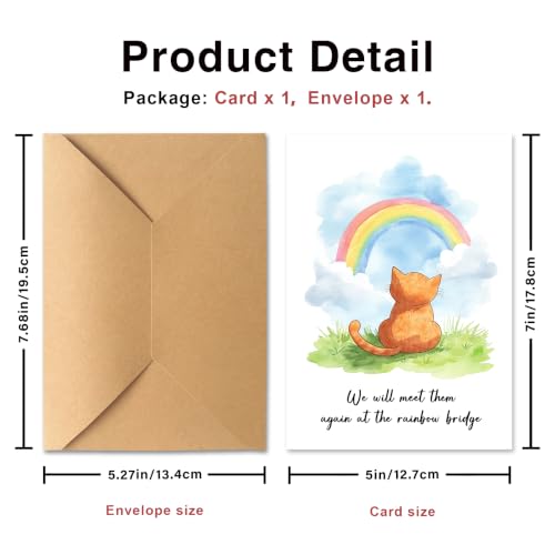 PTRUKD, Sentimental Rainbow Bridge Sympathy Cards, Lost Cat Cards, Rainbow Cat Cards, Bereavement Card for Cat Owners, Sympathy Card for Losing A Cat, for Anyone Grieving A Beloved Animal Companion - color: PLOS-KM-144