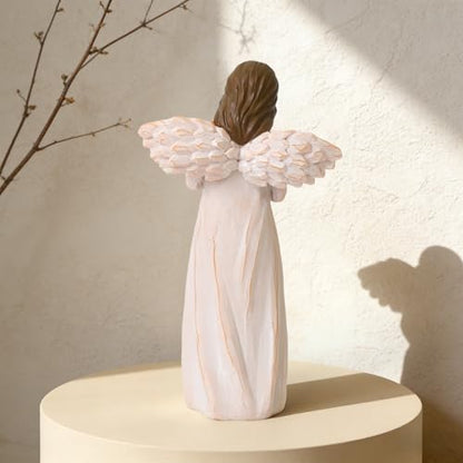 Guardian Angel Figurines Holding Red-Orange Flowers | Sculpted Hand-Painted Resin Angels Statue Gifts of Hope & Emotional Renewal, Home Decor Ornament, Mother's Day - style: Red-Orange Flowers