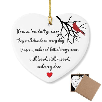 Those We Love Don't Go Away Sympathy Gifts Red Memorial Cardinal Bereavement Gifts Ornament Keepsake Sign Heart Plaque Condolences/Grief Gift for Loss of Loved One