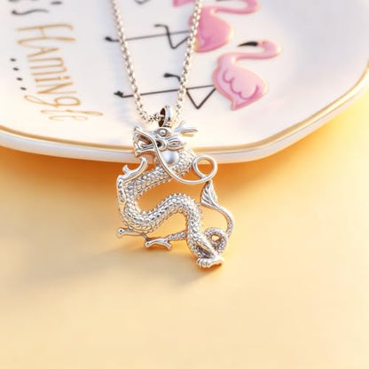 Legendary Chinese Dragon Urn Pendant Necklaces for Ashes Stainless Steel Keepsake Jewelry Cremation Ashes Holder Urn Necklace Memorial Jewelry Urn Pendant Unisex - color: Silver