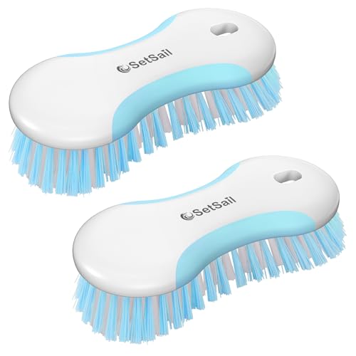 SetSail Multi-Purpose Scrub Brush of 2 Pack, Blue | Stiff Bristles Cleaning Brush with Non-Slip Grip Heavy Duty Scrub Brushes for Cleaning Bathroom Kitchen Tile Bathtub Sink - color: Blue