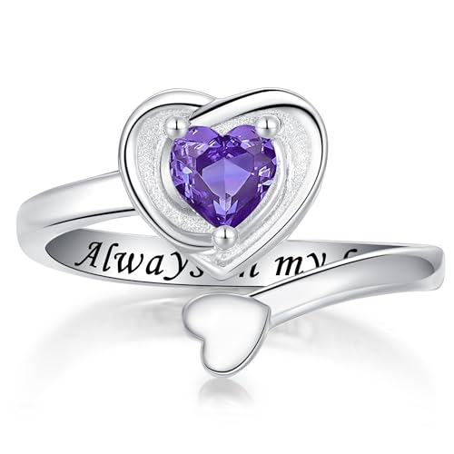 925 Sterling Silver Heart Urn Rings for Ashes for Women Adjustable Cremation Urn Ring for Ashes Keepsake Memorial Jewelry - color: Purple