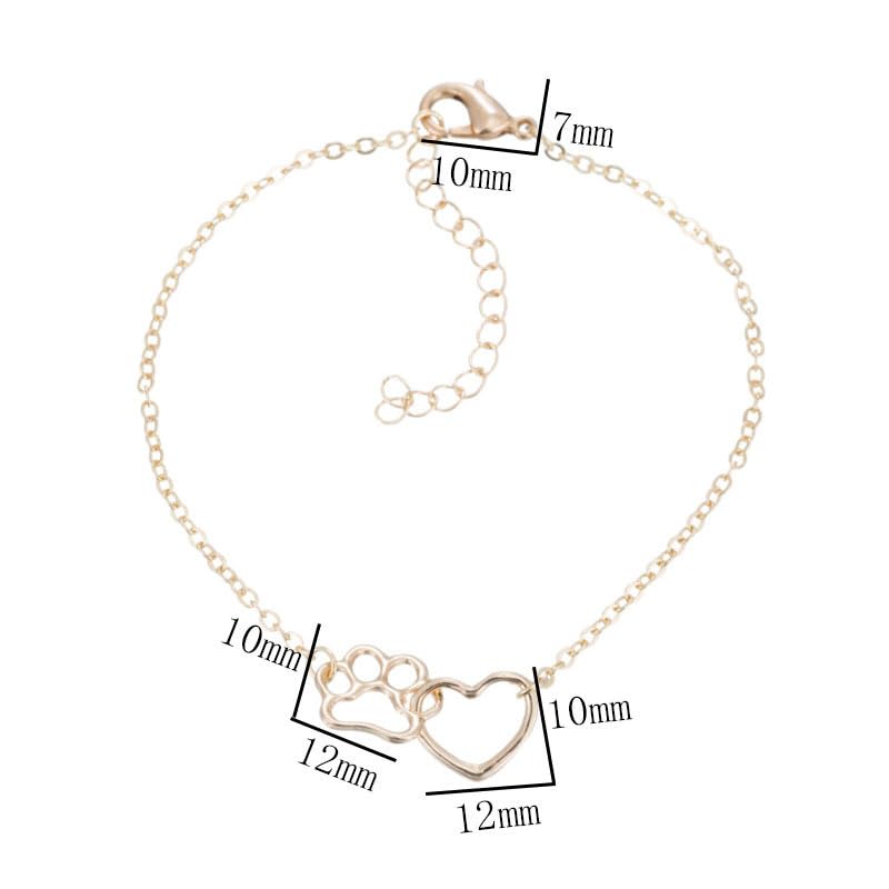 tenghong2021 Cat Dog Puppy Paw Paint Bracelet Memorial Doggy Kitty Animal Forever Love Heart Link Bracelet for Pet Lover - color: Gold