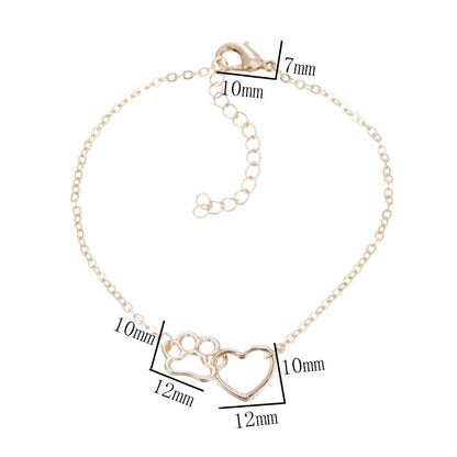 tenghong2021 Cat Dog Puppy Paw Paint Bracelet Memorial Doggy Kitty Animal Forever Love Heart Link Bracelet for Pet Lover - color: Gold