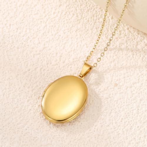 PHOCKSIN Personalized Locket Necklace for Women Photo Necklace with Customized Picture Birth Flower Birthstone Customizable Birthday Gifts - color: #09 Oval Gold
