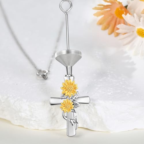MONGAS Sunflower Cross/Sea Turtle/Phoenix/Angel Wing Urn Necklace for Ashes Sterling Silver Sunflower Cross/Sea Turtle/Phoenix/Angel Wing Cremation Jewelry for Ashes for Women - style: Sunflower Cross