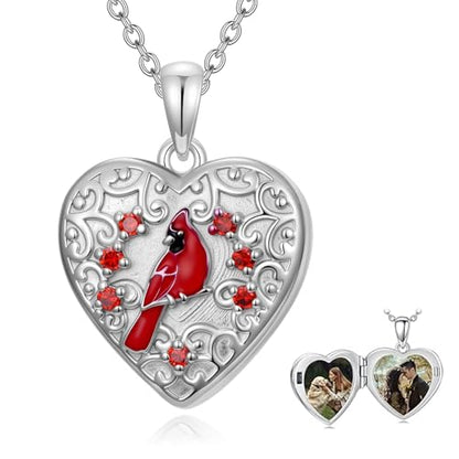 Dorunmo Personalized Locket Necklace 925 Sterling Silver that Holds Pictures Butterfly Birthstone Photo Heart Locket Custom Jewelry Congratulations New Beginnings New Job Gifts for Women - color: Cardinal, style: Personalized Photo
