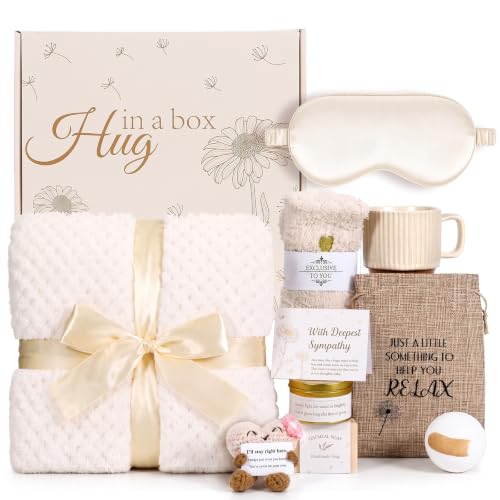 11Pcs Sympathy Gift Baskets for Women, Bereavement Grief Condolence Care Package for Loss of Loved One Hug in a Box with Emotional Support Crochet Doll, Thinking of You Gifts for Grieving Friends