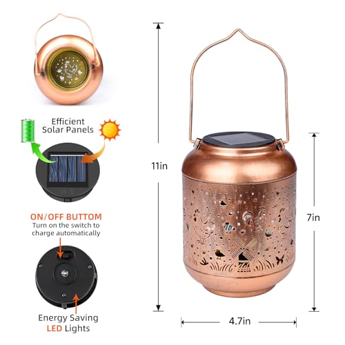 Chicken Solar Lanterns Outdoor Waterproof Hanging Solar Lights Birthday Gifts for Women Men Mom Metal Decorative Outside for Garden Yard,Patio,Lawn,Porch,Backyard,Tabletop Decor - style: C、1Pack-Chicken