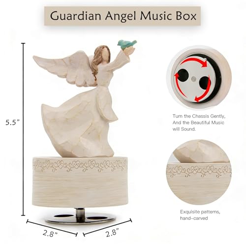 Music Box, Guardian Angel Musical Box Figurine Holding Dove, Sculpted Hand-Painted Music Boxes Figures Wind Up Angel Musical Boxes for Women Girls in Christmas Birthday Anniversary - color: Angel Figurines Pigeon-1