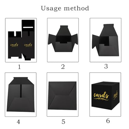 sunepany Black and Gold Gift Card Box for Party Wedding Funeral Birthday Bridal & Baby Shower Retirements Anniversaries, Graduation Card Holder Cardboard Raffle Ticket Voting Ballot with Slot