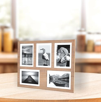 Collage Picture Frame Beige Wood 4x6 5-Opening 1 Pack - color: Beige, size: 5 4X6