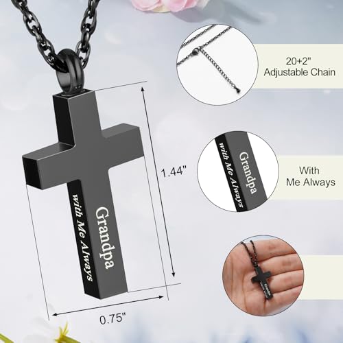 Cremation Cross Necklace for Ashes Stainless Steel Cross Urn Pendant Ashes Holder Memorial Jewelry-With Me Always - style: Grandpa