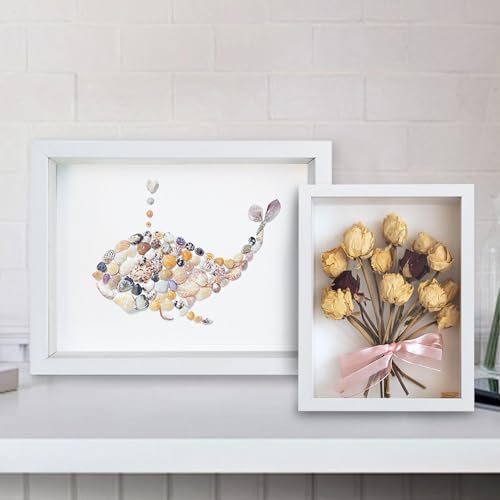 FuninCrea 8 x 10 Inch Shadow Box Frame, Wooden Shadow Boxes Display Cases Large 3D Box Frame for Tabletop Wall Hanging, Deep Shadow Box Memory Frame for DIY Crafts Photos Dry Flowers (White) - color: White