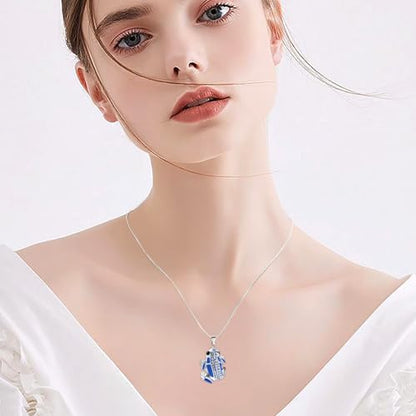 Cremation Jewelry Frog Shape Urn Necklace Ashes Keepsake Holder Memorial Urn Necklace Sweater Necklace - color: Blue