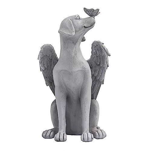 Angel Figurine Memorial Pet Puppy Dog Butterfly Stone Statue with Wings Garden Grave Monument Marker Decor Polyresin Angel Figures Statue Tombstone Sculpture Ornament Loss of Dog Sympathy Gift - color: Grey, Angel Dog