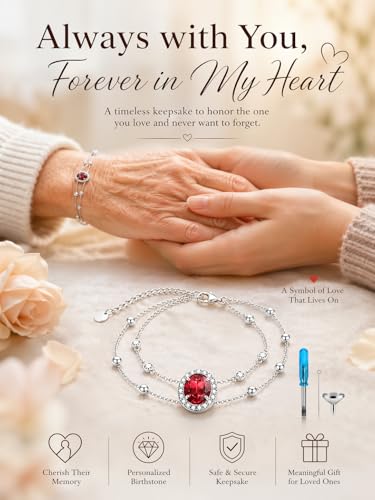 Cremation Urn Bracelets 925 Sterling Silver Double Layered Cremation Ash Bracelet for Ashes with 12 Months Birthstone Urn Jewelry for Women Loved One Animals,Chain Length 7"+2" Extend - color: 01-January