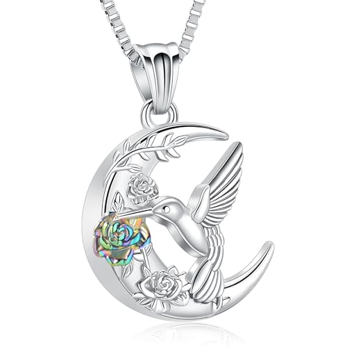 XSMZB Hummingbird Urn Necklace for Ashes of Loved One Rose Flower Moon Cremation Jewelry Ashes Holder Keepsake Pendant for Women Men - color: Silver-Colorful