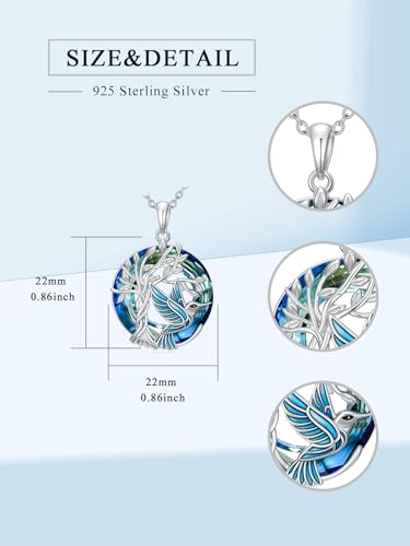 TOUPOP Butterfly Necklace for Women 925 Sterling Silver Tree of Life Butterflies Dragonfly Hummingbird Pendant Necklaces Crystal Jewelry Anniversary Christmas Birthday Gift for Her - color: Hummingbird Blue
