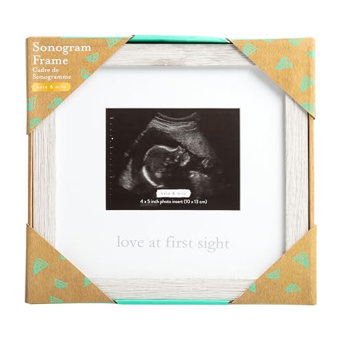 Kate & Milo Love at First Sight Rustic Sonogram Photo Frame | Holds 4" x 5" Ultrasound Photo, Rustic Neutral Design, Easel or Wall Display, Pregnancy Announcement Keepsake - style: Love at First Sight