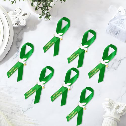 Geosar 100 Pcs Dove Funeral Memorial Ribbons Pins Memorial Service Respect Funeral Personalized Ribbon Bow with Safety Pins and White Dove for Mourning Mental Health Awareness Month Gifts(Green) - color: Green, style: Pigeon