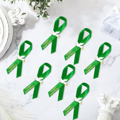 Geosar 100 Pcs Dove Funeral Memorial Ribbons Pins Memorial Service Respect Funeral Personalized Ribbon Bow with Safety Pins and White Dove for Mourning Mental Health Awareness Month Gifts(Green) - color: Green, style: Pigeon