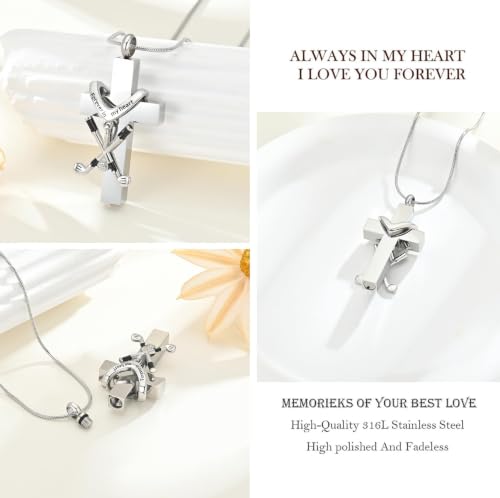 zeqingjw Cross Urn Necklace for Ashes for Men Women Stainless Steel Cremation Golf Clubs Jewelry Ashes Keepsake Memorial Pendant Ash Holder of Loved Ones - color: Silver