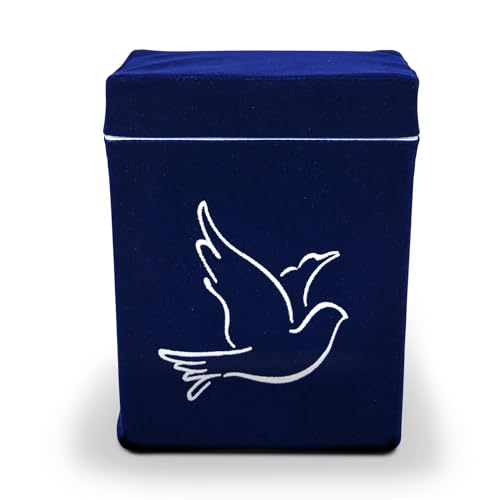 Velvet Urn Bag with TSA Approved Cremation Container | Holds Cremated Ashes of Human Adult | For Use in a Niche or Ground Burial | Fits the Crowne Burial Urn Vault (Navy with Dove) - color: Navy With Dove