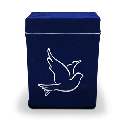 Velvet Urn Bag with TSA Approved Cremation Container | Holds Cremated Ashes of Human Adult | For Use in a Niche or Ground Burial | Fits the Crowne Burial Urn Vault (Navy with Dove) - color: Navy With Dove