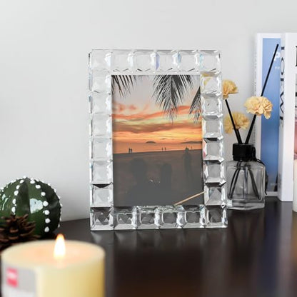 Luxury Crystal Picture Photo Frame,Grid Diamond Craft,Crystal Wedding Frame of Keepsake Photo Frames, Tabletop Display Decor Frame, Clear with Gift Box (5" x 7") - size: 5"x7"