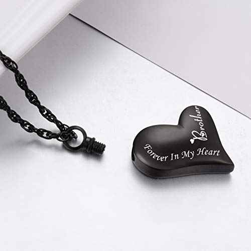 XIUDA Urn Necklace for Ashes Forever in My Heart Pendant Cremation Necklace Stainless Steel Ashes Jewelry for Dad Mom Papa Husband Wife - color: Black-Brother