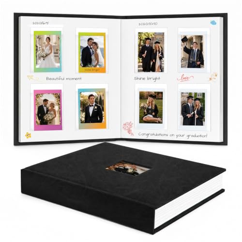 Ruibytree 128 Pockets Instant Mini Photo Album for 2x3 Pictures, Black | Writing Space, Premium Vegan Leather, Flat-Fit Clear Pocket, Wedding Guest Book for Polaroid 2x3 Photos, Graduation Keepsakes - color: 128 Pocket Black