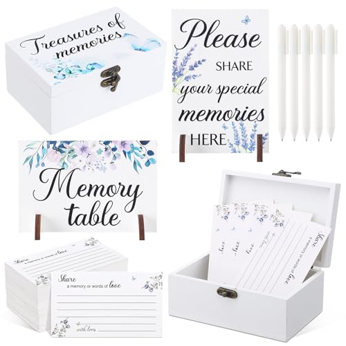 Gilprop 112 Pcs Celebration of Life Memory Cards Set Share a Memory Cards with Box 2 Wood Sign with 4 Hold and 5 Pens, Sympathy Memorial Gifts Funeral Keepsake Decorations (Butterfly) - style: Butterfly
