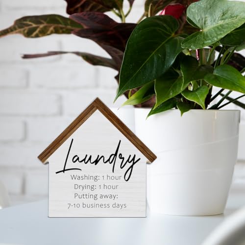 Laundry Room Decor, Washing Drying Putting Away House Shaped Wood Sign - color: loundry