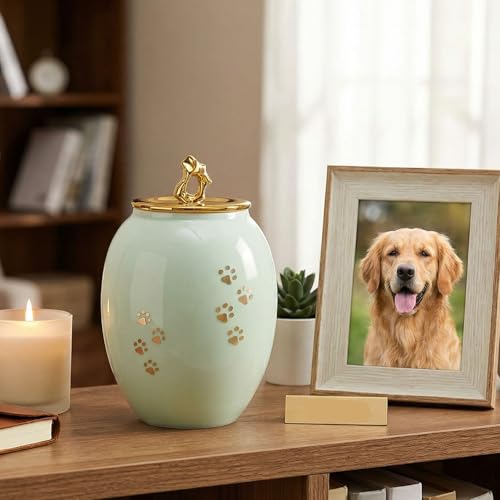 Medium Pet Urns for Dogs Ashes, Ceramics Pet Urn for Cat Ashes - color: Green