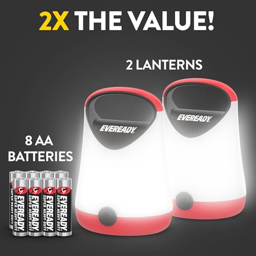 Eveready LED Camping Lantern X-250 (2-Pack), Super Bright Tent Lights, Rugged Water Resistant LED Lanterns, 100 Hour Run-time (Batteries Included), Red and Black - color: Red and Black, size: 2-Pack