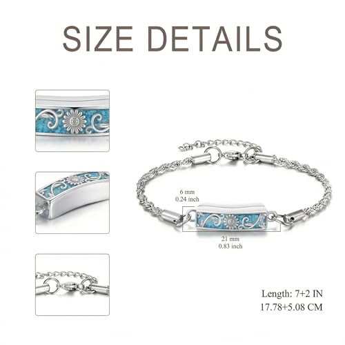 YYB Urn Bracelet for Ashes Hummingbird/Dragonfly/Butterfly/Sunflower Turquoise Locket Bracelet Cremation Memorial Jewelry Mothers Day Gifts for Women - color: Sunflower