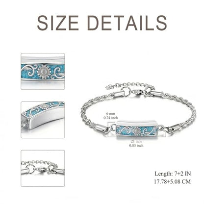 YYB Urn Bracelet for Ashes Hummingbird/Dragonfly/Butterfly/Sunflower Turquoise Locket Bracelet Cremation Memorial Jewelry Mothers Day Gifts for Women - color: Sunflower