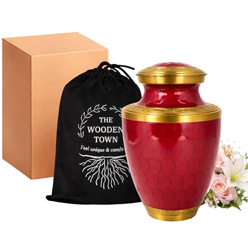 Creamation Urn for Human Ashes Adult Man/Women,Urn Human Ashes Adult Male/Female,200+ Cubic inch Capacity,Decorative Burial Urn, Funeral Cremation Urns_Trinity 10x6.5 Crimson Red Gold - color: Crimson Red Gold, size: Trinity 10 x 6.5