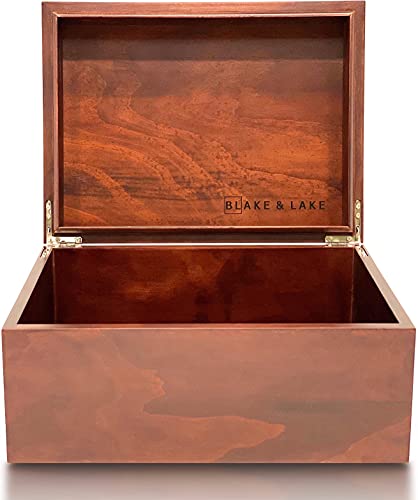 Blake & Lake Large Box with Hinged Lid - Wood Storage Box with Lid - Wooden Keepsake Decorative boxes with lids (Dark Oak) - color: Dark Oak