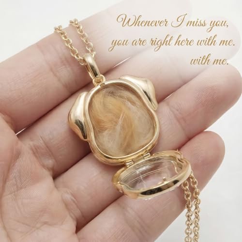 Dog Fur Keepsake Necklace, Dog Shaped Locket for Fur Hair, Copper Glass Pet Memorial Pendant, Pet Loss Jewelry Gift (Glass Dog Head - Dog) - color: Dog Shaped Necklace