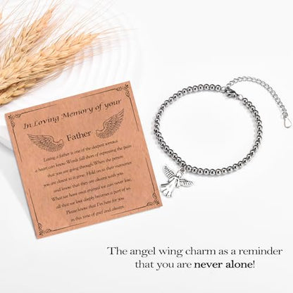 Sympathy Gifts for Loss of Loved One, Memorial Bereavement Gifts for Loss of Mother Father Husband Pets, Angel Bracelet Beads for Women - style: loss of father