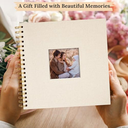 Scrapbook Photo Album Linen Cover, 10 x 10 Inch Hardcover Kraft White Pages Memory Book, for Travel Wedding Guest Book Christmas Baby Shower (20 Sheets/ 40 Pages,Beige) | Beige Hardcover Kraft White Pages Memory Book, for Travel Wedding Guest Book Christm