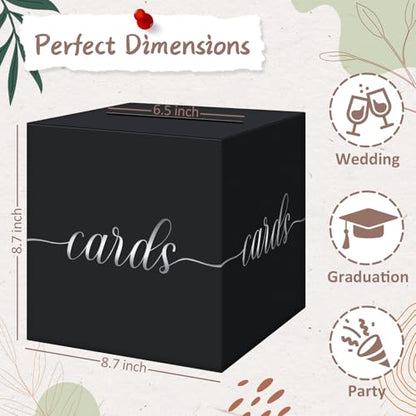 Elegant Black Wedding Card Box, Silver Foil Gift Card Box Holder for Party - color: Black and Silver Foil