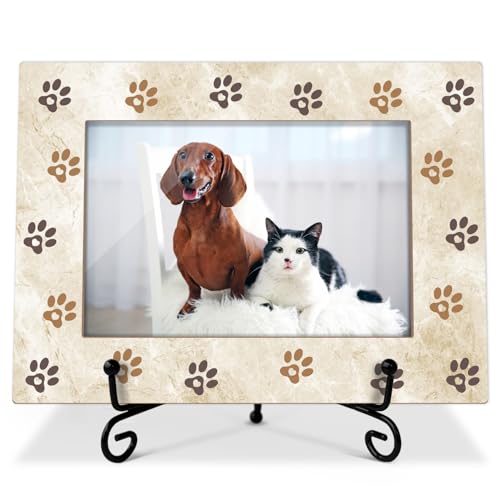 Pet Picture Frame Paw Print Frame Memorial Gifts for Cat Dog Mom Loss of Dog Cat Sympathy Desk Decor Photo Frame 4x6 Horizontal -small24 - style: Brown-Pet